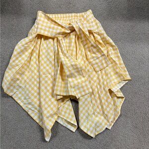 Asymmetrical Yellow Checkered gingham Skirt with belt